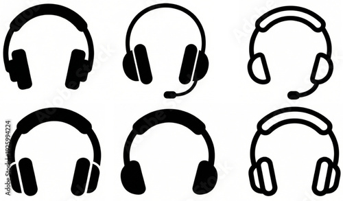Headphone icon set. Audio headset, music gadget, pictogram collection. Headphone Icon Set Multiple Style Collection