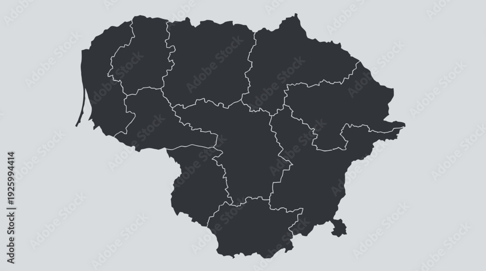 Obraz premium Lithuania Map with Administrative Divisions - Gray Silhouette