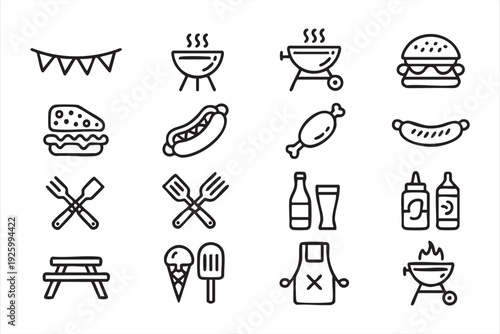 Editable barbecue symbols set for picnic and summer event infographic design