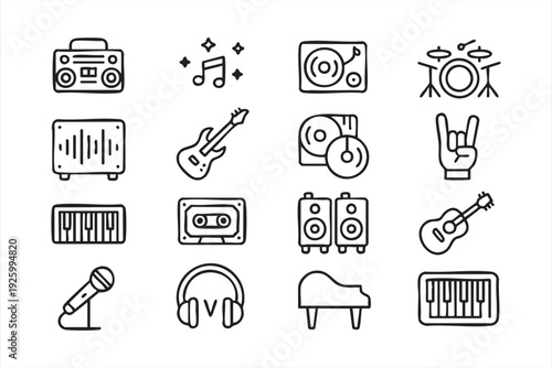 Minimal music line art icons for audio production and media design projects