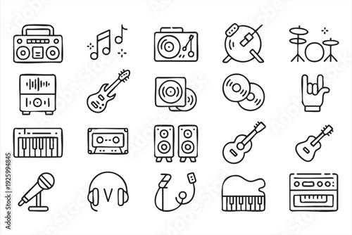 Music technology line icon set for entertainment and streaming platforms