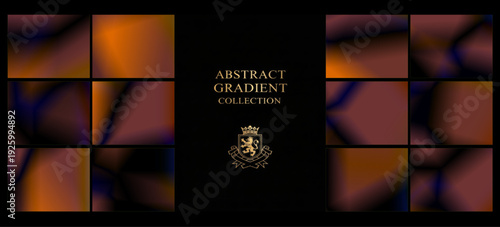 Velvety bronze and indigo gradients flow across modular tiles around an ornate crested center, ideal for elite branding, packaging, or dramatic promotional visuals.