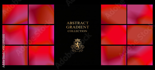 Intense red and magenta gradient squares glow around a refined black panel with golden crest, creating a dramatic, passionate backdrop for premium branding and events.