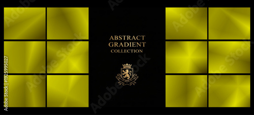 Rich golden gradient squares glow against deep black, surrounding an ornate central emblem, perfect for upscale branding, invitations, and luxury packaging visuals.