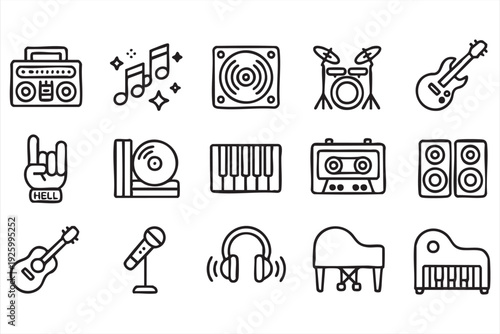 Modern music line art symbols for podcast and streaming platforms