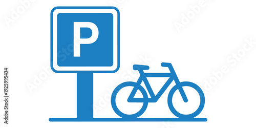 Blue bicycle parking sign icon on white background