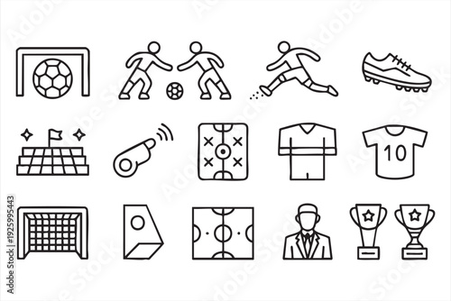 Soccer and Football Outline Icon Pack for Sports Apps, Websites, and Branding Templates