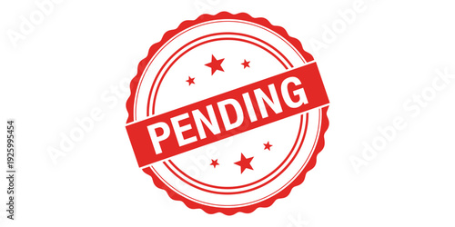 Red pending stamp seal with stars on white background