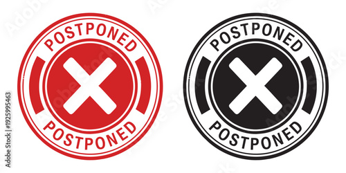 Two postponed stamp icons in red and black on white background