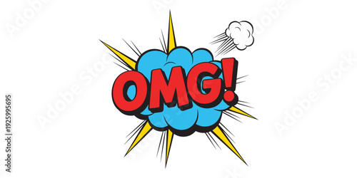 Comic explosion with omg text on white background