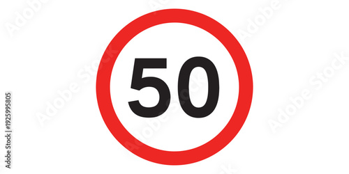 Red circle road sign with black number fifty on white background
