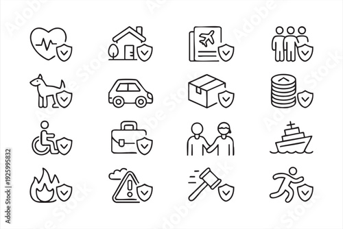 Business Protection and Financial Security Outline Icons for Infographics and Templates