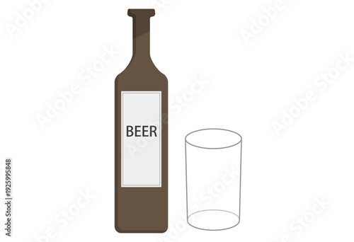 Beer bottle pouring golden lager into a glass, flat vector-style illustration isolated on light background, ideal for bar menu design, pub promotion, alcohol beverage ads, and cheers concept visuals