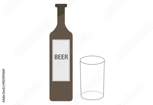 Beer bottle pouring golden lager into a glass, flat vector-style illustration isolated on light background, ideal for bar menu design, pub promotion, alcohol beverage ads, and cheers concept visuals