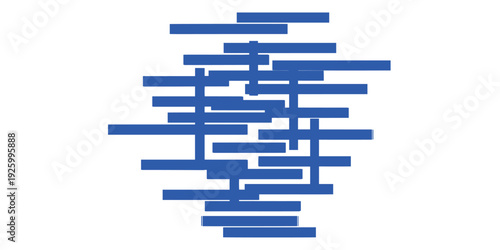 Blue horizontal bars arranged in a complex pattern isolated on white background