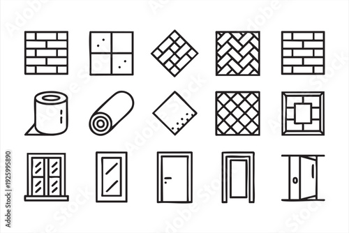 Minimal Building Material Vector Icon Collection for Real Estate and Construction Media