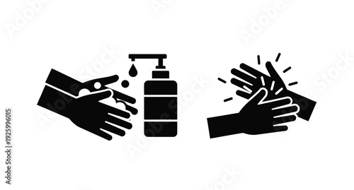 Hand sanitizing and washing guidance depicted as a striking silhouette
