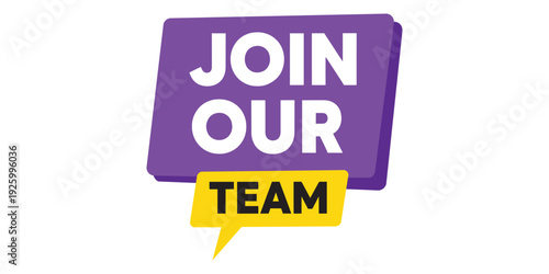 Vibrant purple and yellow join our team text on white background