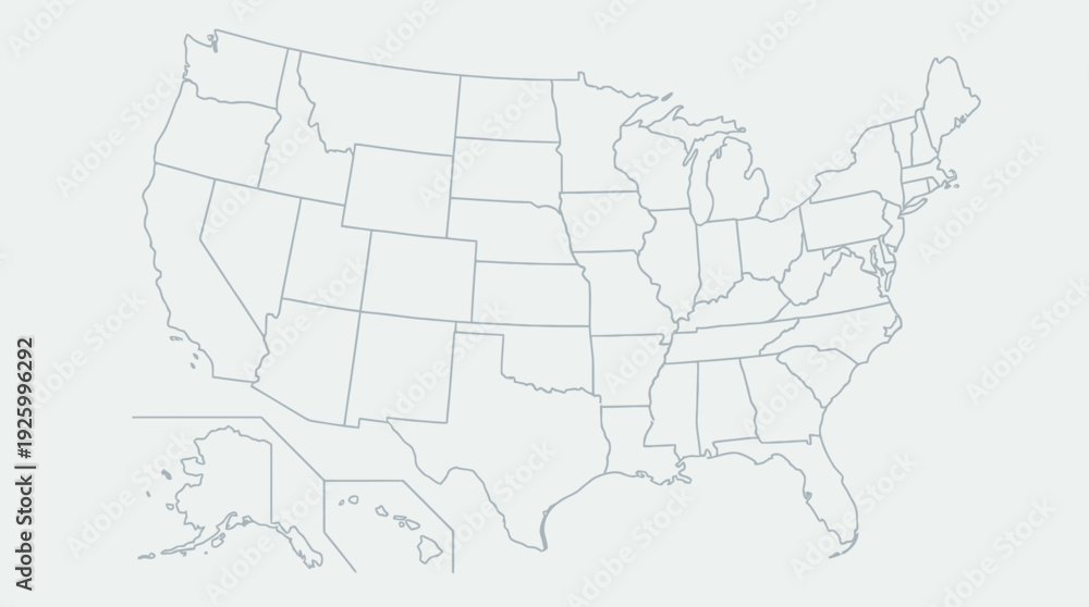Fototapeta premium United States Map Outline with State Borders - Minimalist Vector Graphic