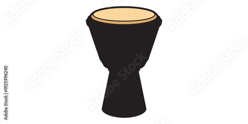 A black djembe drum with a light brown interior on white background