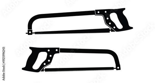 Two black hand saws displayed against a white background silhouette
