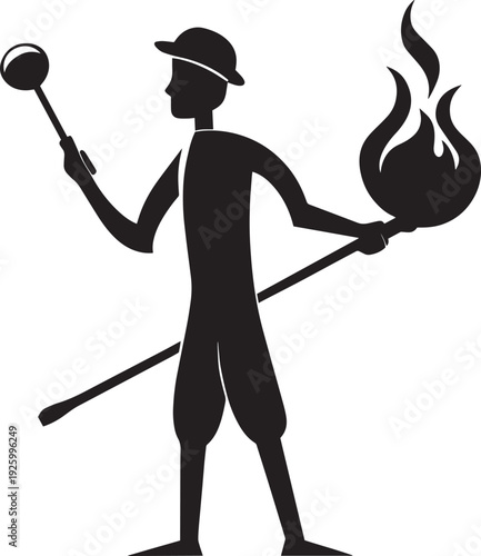 Glassblower Silhouette with Molten Glass