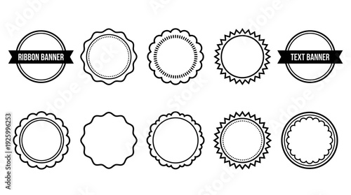 Elegant Collection of Black & White Vector Circle Badges, Labels, Frames, and Ribbon Banners for Design Projects.
