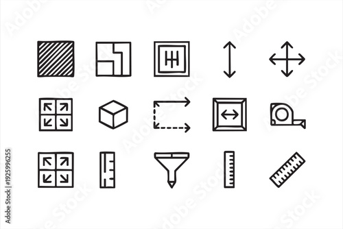 Design and Measurement Outline Icon Pack for UI UX and Graphic Layout Tools