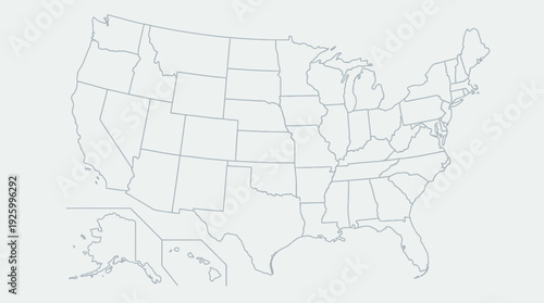 United States Map Outline with State Borders - Minimalist Vector Graphic
