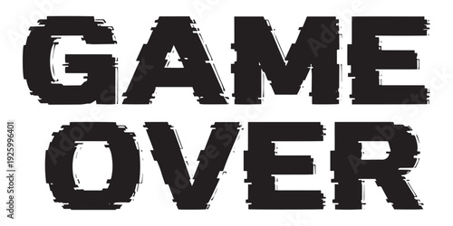 Game over text in black pixelated font isolated on white background