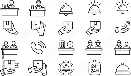 Hotel Reception and Customer Service Outline Icon Pack for Hospitality Platforms