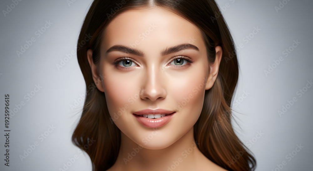 Fototapeta premium Beautiful young woman with perfect skin and natural makeup.