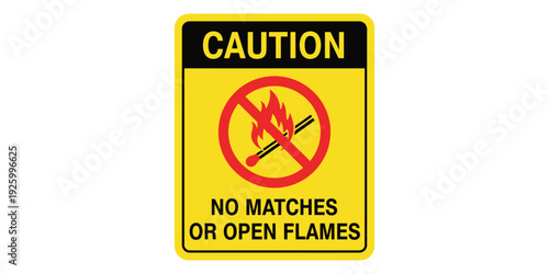 Caution sign with no matches or open flames warning symbol isolated on white background