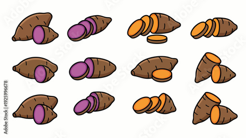 Yam Slices and Tuber Icon Set