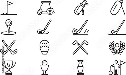Outdoor Recreation and Championship Golf Icon Pack in Clean Outline Style