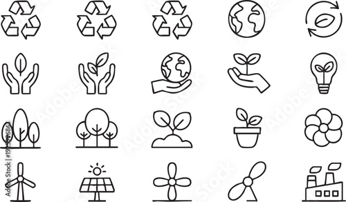 Environmental Protection and Clean Energy Outline Icons Collection