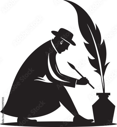 Old Fashioned Writer with Quill and Inkwell