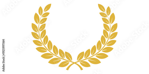 Golden laurel wreath isolated on white background symbolizing achievement and honor