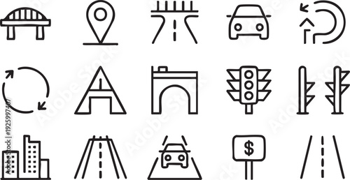 Transportation and Navigation Road Line Icon Set for GPS and Map Apps