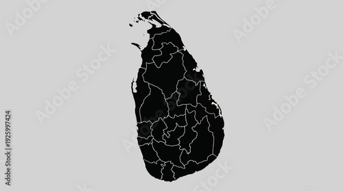 Sri Lanka Map with Administrative Divisions - Black Silhouette on Grey Background