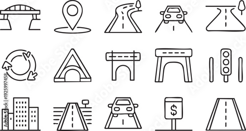 Highway, Bridge and Location Navigation Line Symbols for Digital Maps