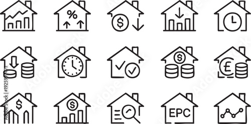 Real Estate Market and Property Investment Line Icon Set for Finance Platforms