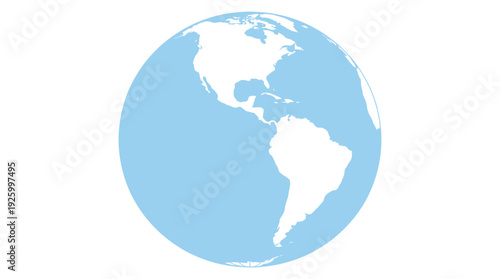 Earth Globe Illustration with Americas Map and Grid Lines on White Background