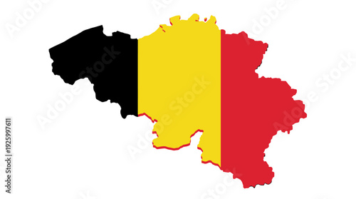 3D Map of Belgium with National Flag Design Isolated on White Background