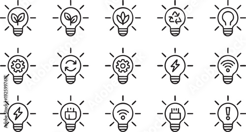Green Innovation and Technology Light Bulb Vector Symbol Set