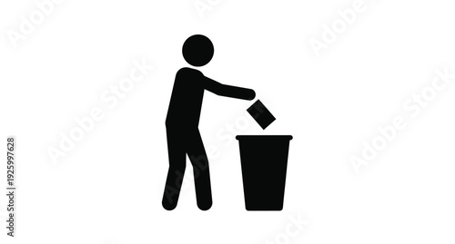 Person discarding trash into a waste bin simple graphic silhouette