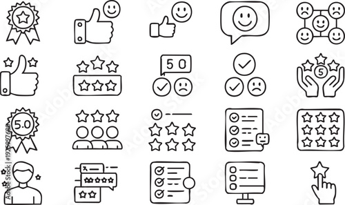 Star Rating, Satisfaction and Testimonial Outline Icons Collection