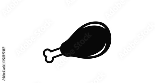 Simple black graphic of a chicken leg isolated on white silhouette