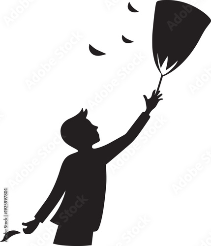 Person Reaching for Flying Kite or Object