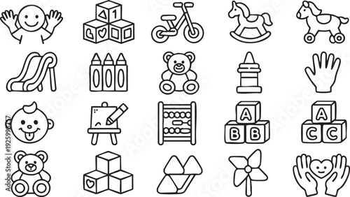 Preschool Classroom and Kids Creativity Vector Symbol Collection